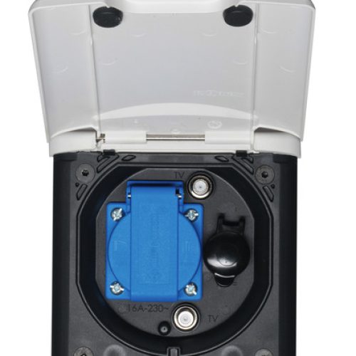 Priză universală pentru copertina 12/230 V cu blocare magnetică – Alb