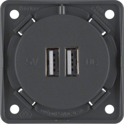 Priză de încărcare USB dublu – 12 V / 2 x 2,5 A – Antracit exterior – Negru interior